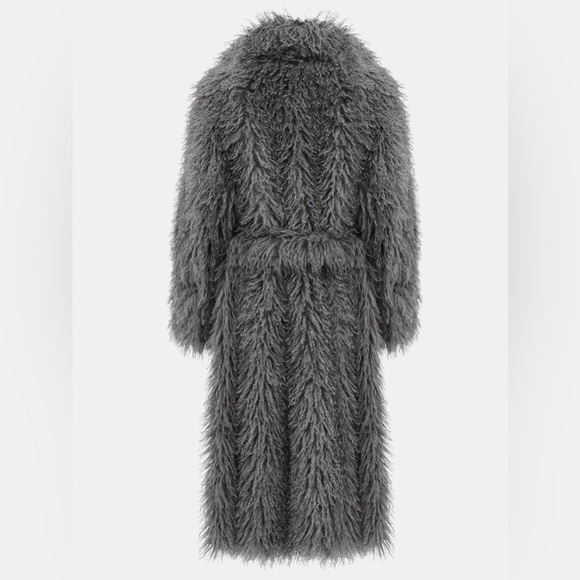SOURCE UNKNOWN FAUX MONGOLIAN FUR LONG BELTED PLUSH COAT SAGE grey O/S XS S M * - Picture 5 of 7